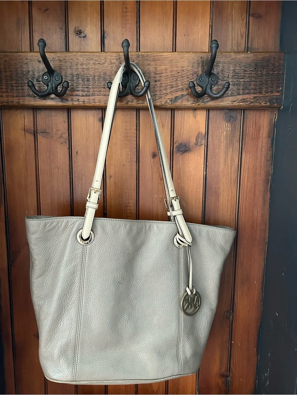 Michael Kors Taupe Leather Tote with Cream Straps